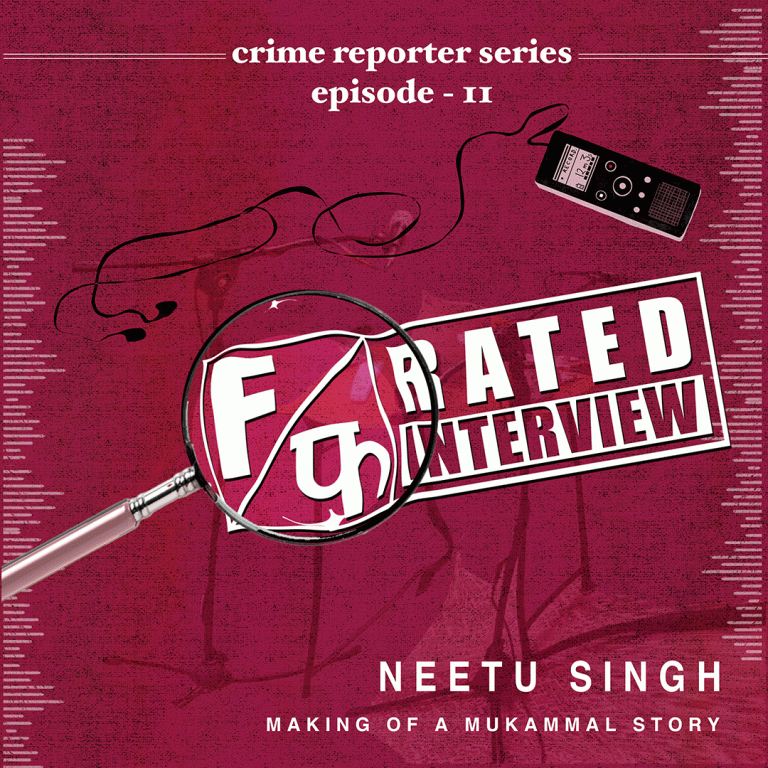 An interview setup featuring Neetu Singh focused on crime reporting and survivors' stories