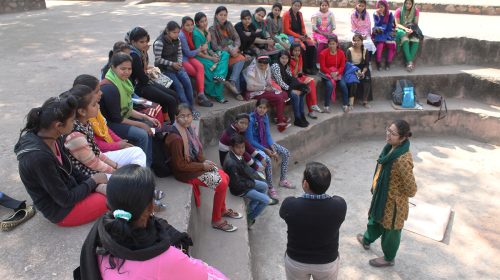 A photograph from the heritage walk in Mehrauli, 2016. Photo Credits: Darwesh team/ Nirantar team.